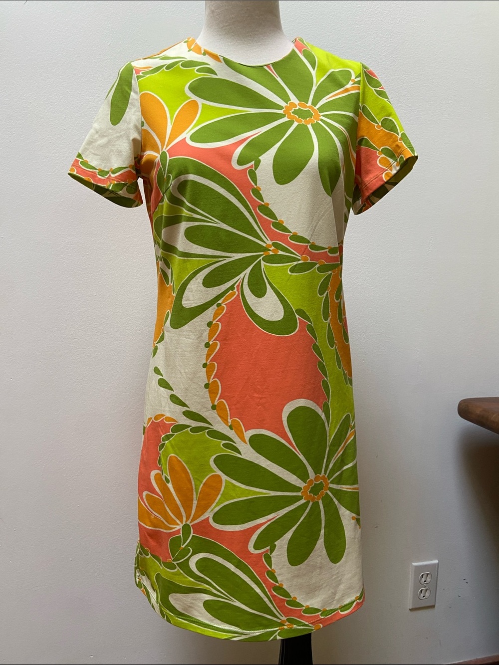 JB by Julie Brown Mini Dress in Green, Orange and Off-White Floral Print